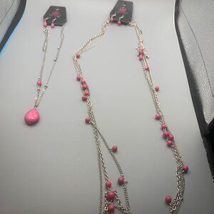 2ct Pink & Silver Tone Paparazzi Jewelry Sets NEW ON PACKAGE